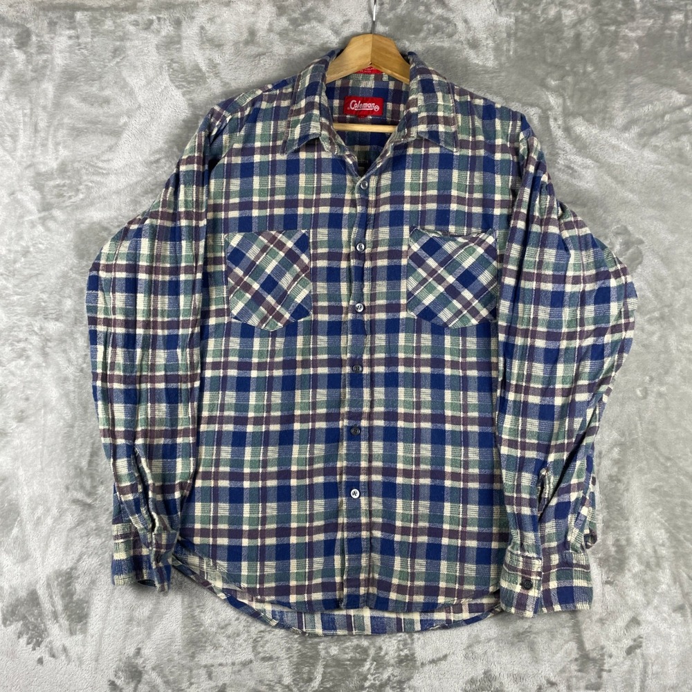 Vintage 1980s Printed Cotton Flannel Shirt Mens XL Coleman 100% Cotton Vtg